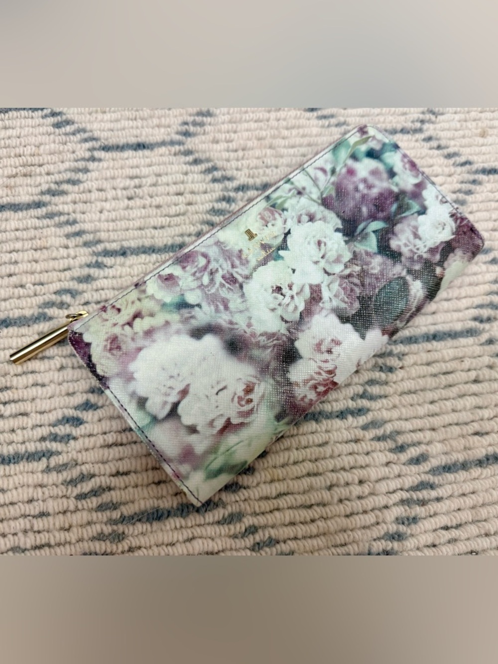 LANVIN En Bleu Lavender Floral Print Leather L-Shaped Zip Long Wallet/Clutch - Picture 4 of 16